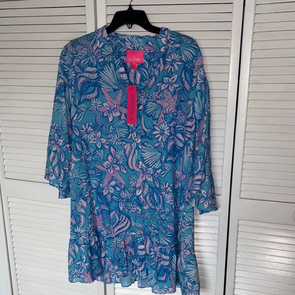 Lilly Pulitzer linen Blue and Pink Floral Dress